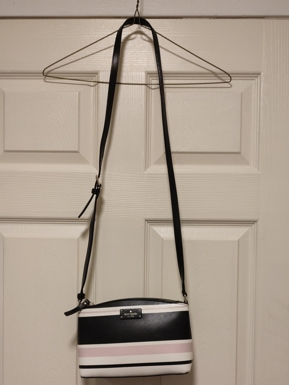 Striped Crossbody Bag in Black, White & Pink